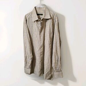 Ermenegildo Zegna Shirt Mens XL Casual Check Plaid Button Up Yellow Italy GUC